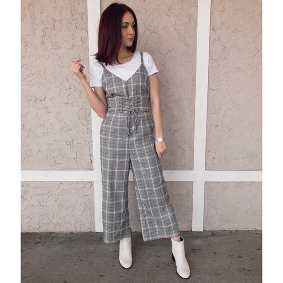 grey plaid jumpsuit